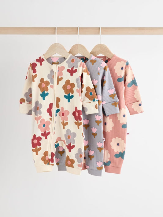 Floral Zipper Sleepsuit 3 Pack