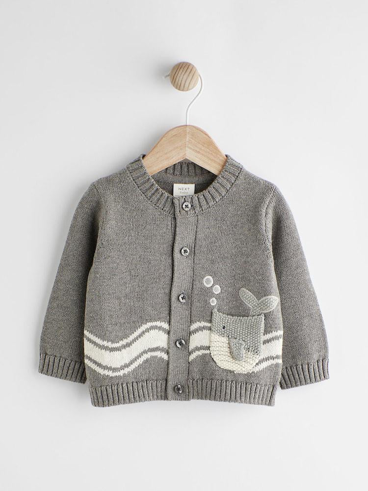 Grey Embroidered Knitted Cardigan