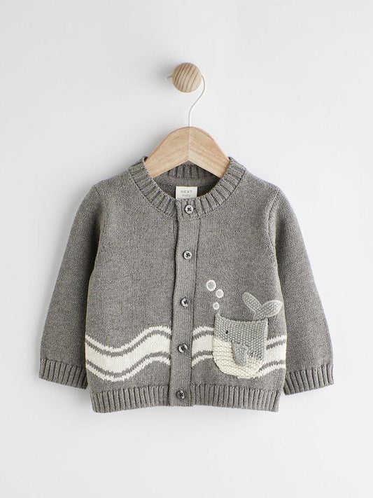 Grey Embroidered Knitted Cardigan