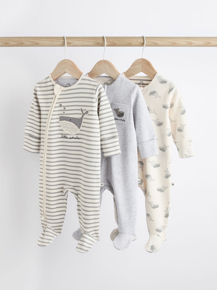 Whale Applique Zipper Sleepsuit 3 Pack