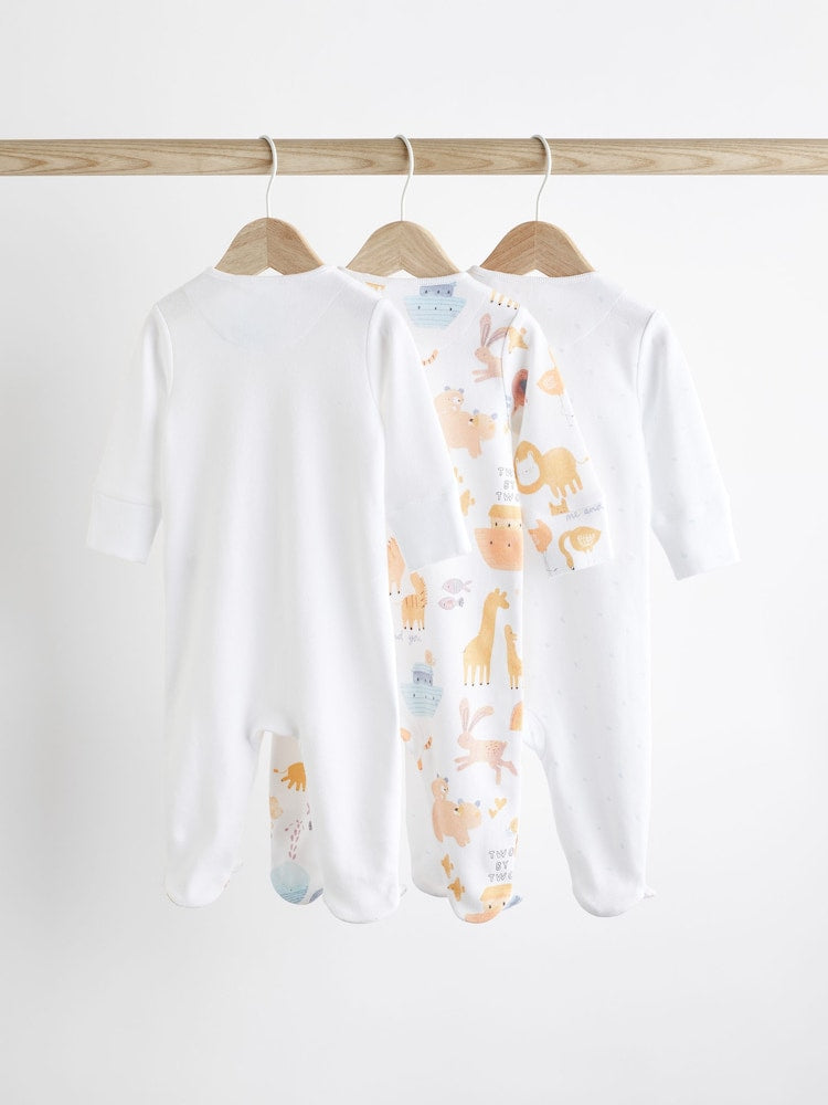 White Applique Animals Sleepsuit 3 Pack