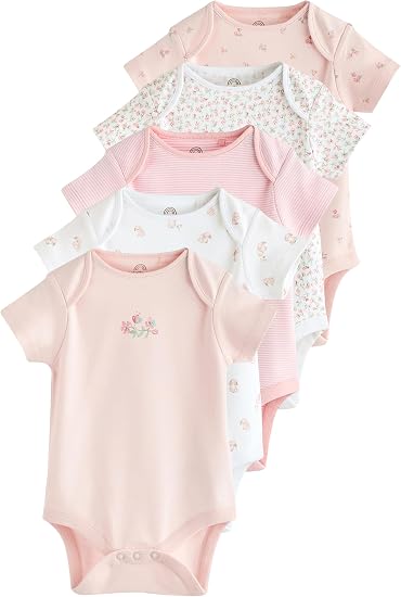 Pink Floral short sleeves bodysuit 5 Pack