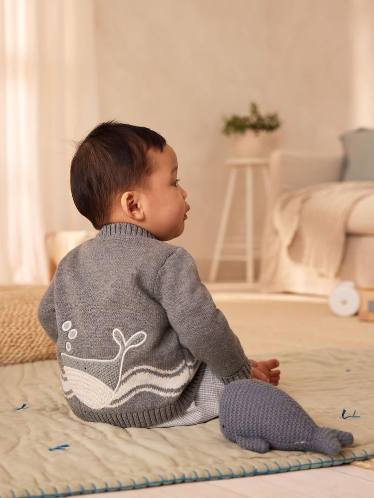 Grey Embroidered Knitted Cardigan