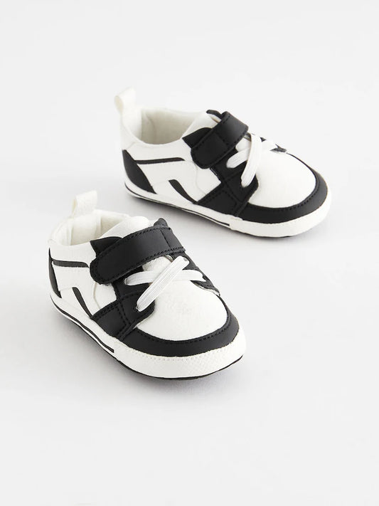 Black/White Touch Fastening Elastic Lace Baby Trainers