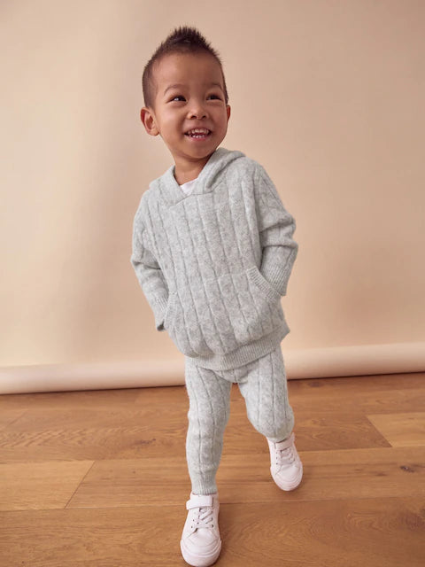 Grey Cable Knit Hoodie and Jogger Set