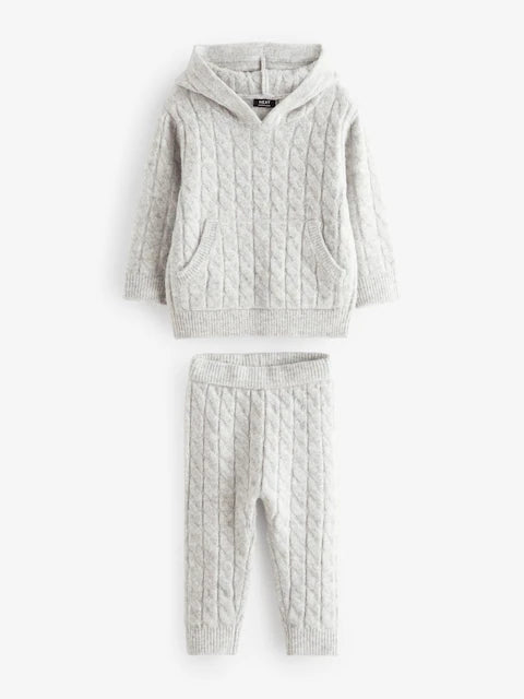 Grey Cable Knit Hoodie and Jogger Set