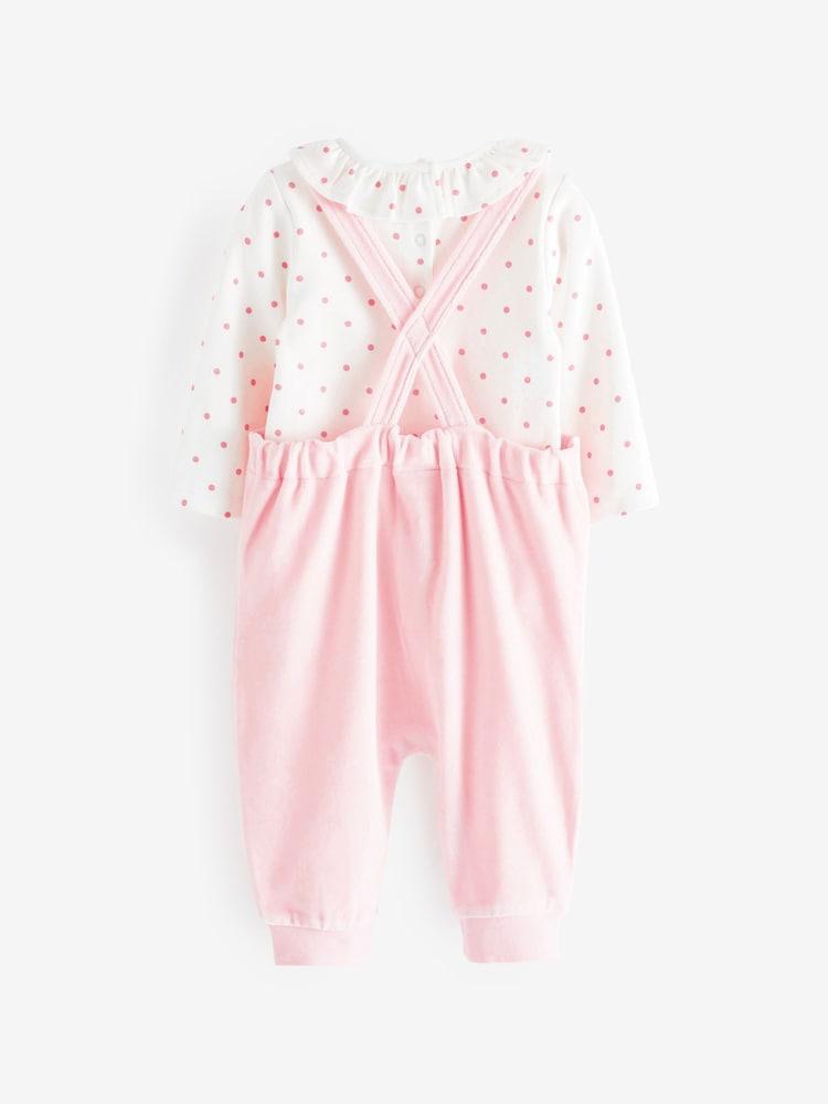 Pink Velour Dungarees & bodysuit Set