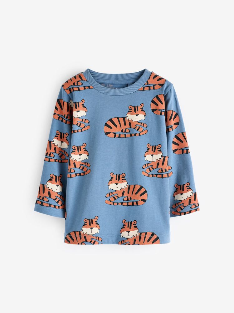 Neutral/Tan Long Sleeve Animal
Print Character T-Shirts 3 Pack