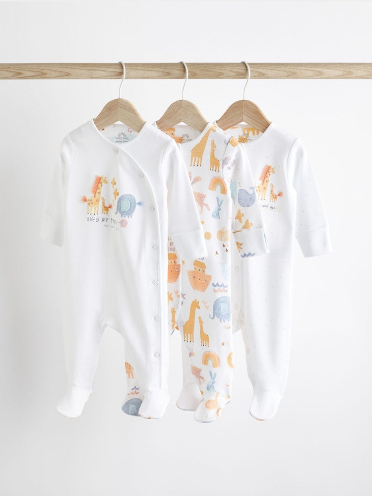 White Applique Animals Sleepsuit 3 Pack