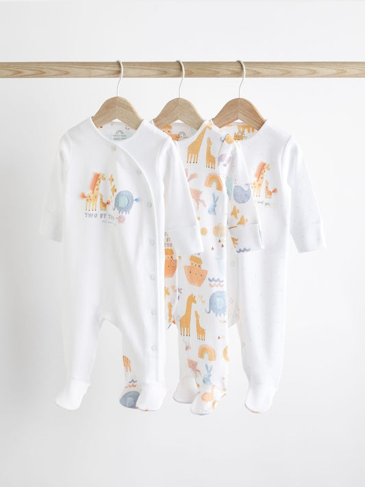White Applique Animals Sleepsuit 3 Pack