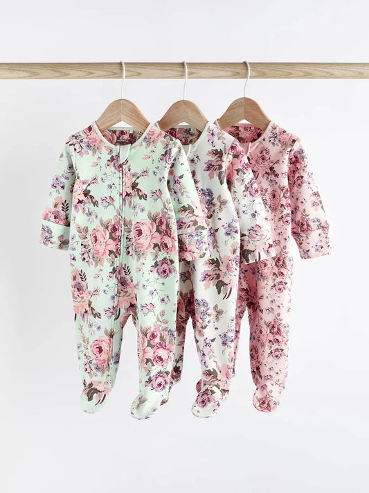 Floral Baby Two Way Zip Sleespuits 3 Pack