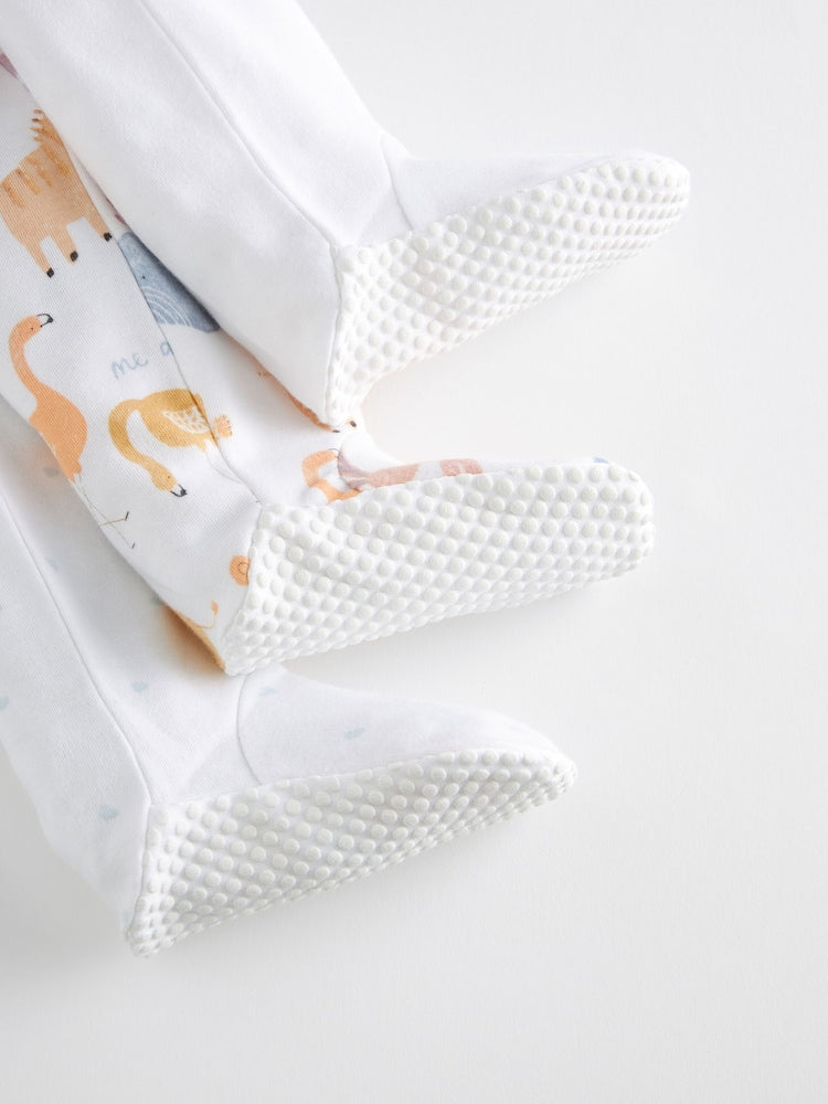 White Applique Animals Sleepsuit 3 Pack