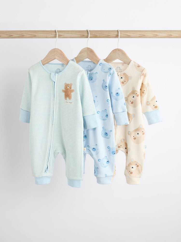 Bear Zipper Footless Sleepsuit 3 Pack