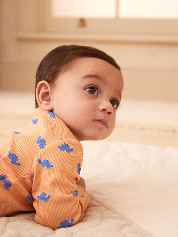 Orange/Blue dino Footless sleepsuit 3 Pack