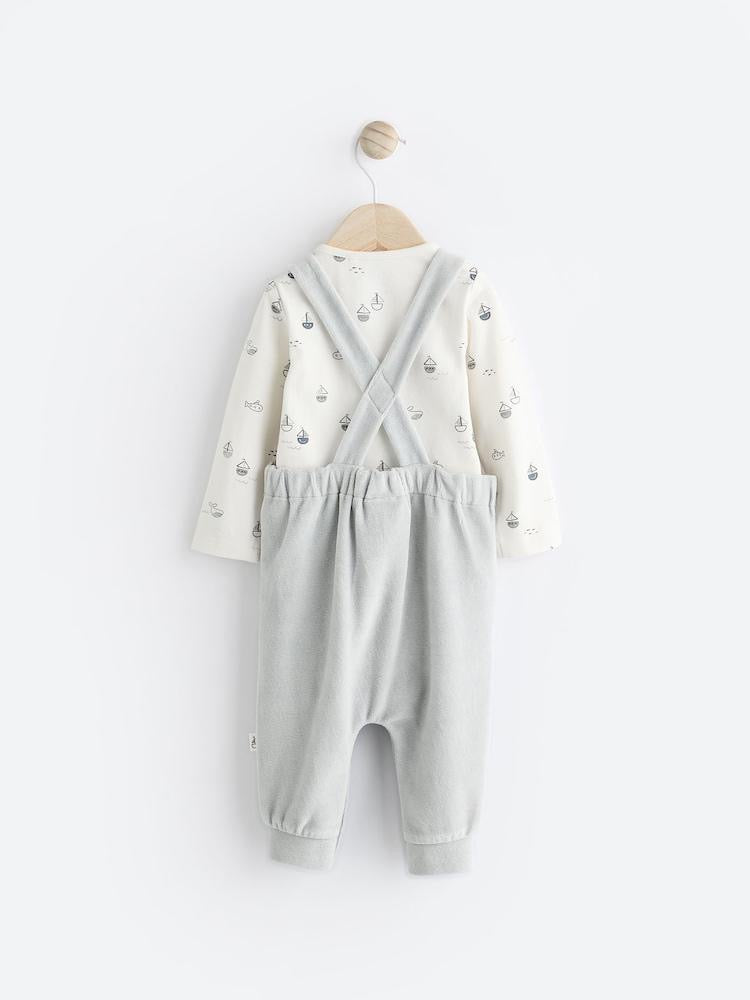 Grey Velour Dunagrees & bodysuit Set