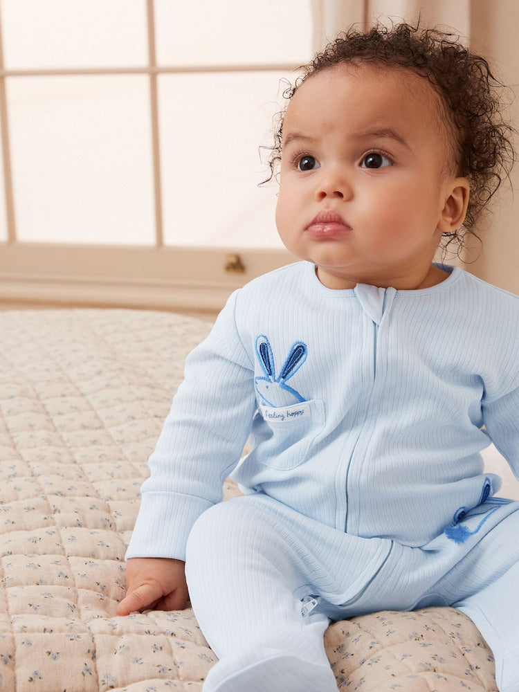 Blue bunny zipped Sleepsuit 4  Pack