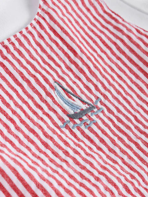 Red Stripe Woven Dungaree and Bodysuit Set