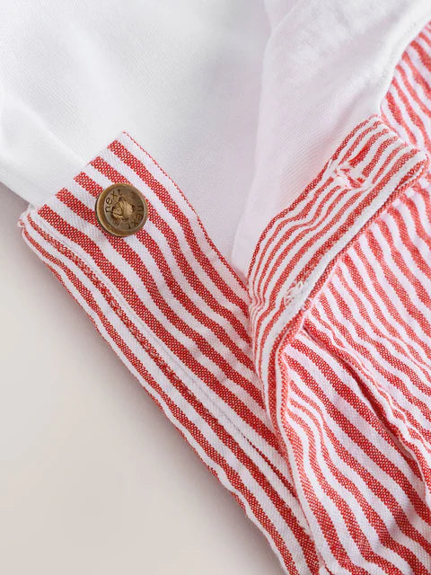 Red Stripe Woven Dungaree and Bodysuit Set