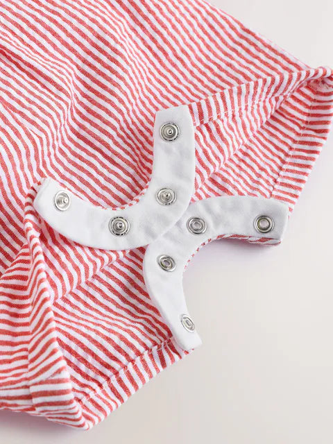 Red Stripe Woven Dungaree and Bodysuit Set