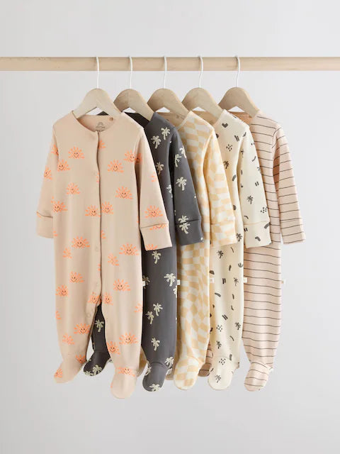 Monochrome Printed Baby Sleepsuits 5 Pack