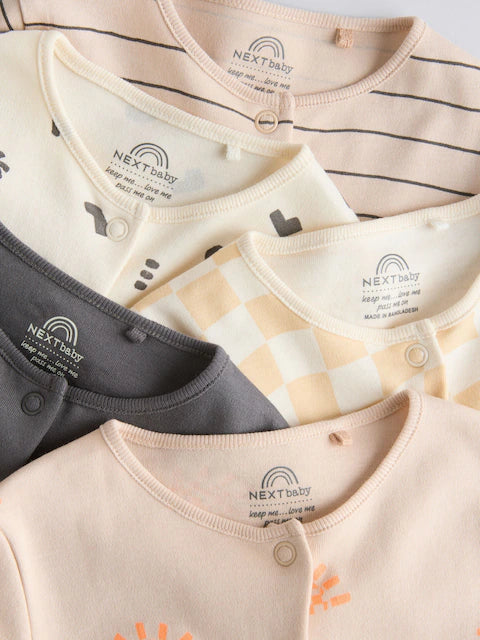 Monochrome Printed Baby Sleepsuits 5 Pack