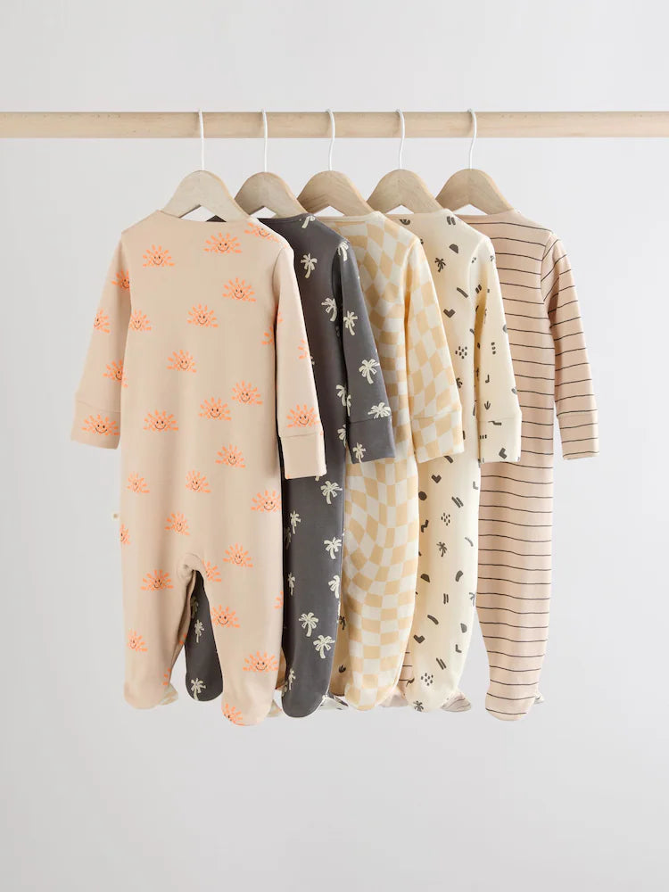 Monochrome Printed Baby Sleepsuits 5 Pack