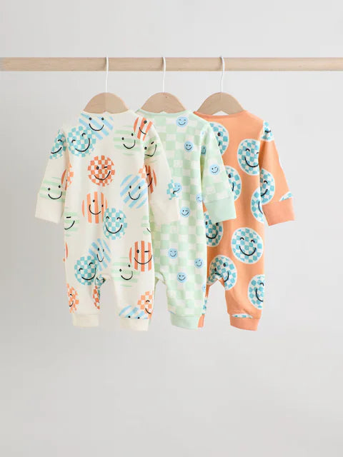 Orange 3 Pack Two Way Zip Sleepsuits