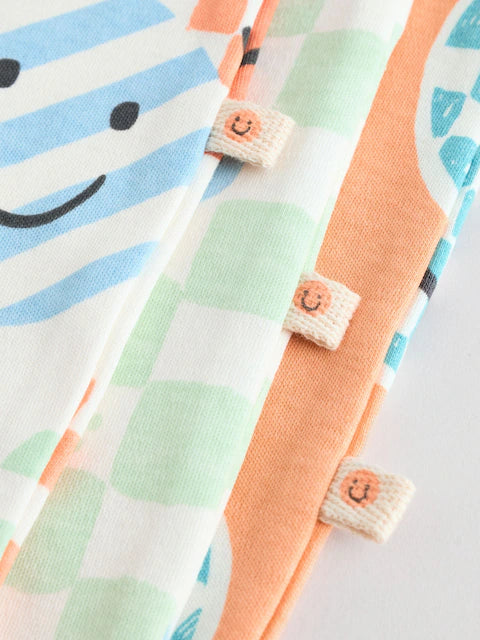 Orange 3 Pack Two Way Zip Sleepsuits