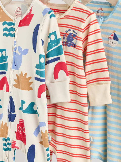 Red/Blue Two Way Zip Baby Sleepsuits 3 Pack