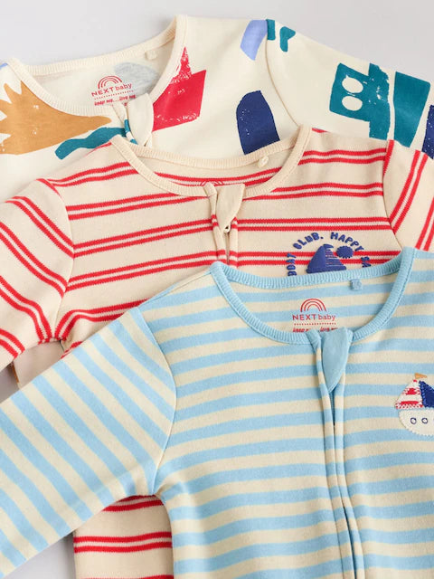 Red/Blue Two Way Zip Baby Sleepsuits 3 Pack