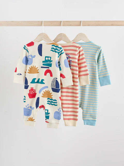 Red/Blue Two Way Zip Baby Sleepsuits 3 Pack