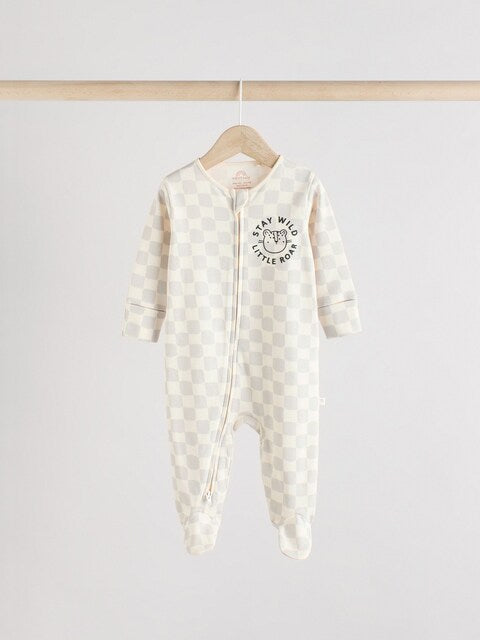 Brown/Cream Baby Two Way Zip Sleepsuits 3 Pack