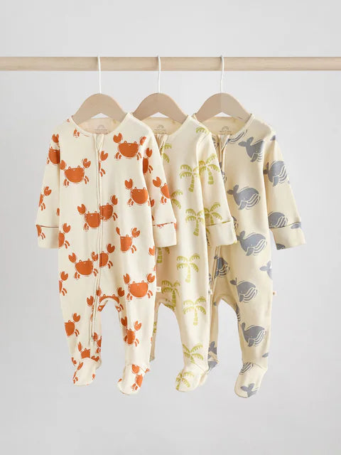 Multi Baby Two Way Zip Sleepsuits 3 Pack