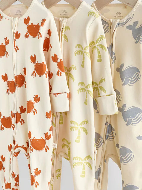 Multi Baby Two Way Zip Sleepsuits 3 Pack