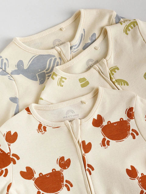 Multi Baby Two Way Zip Sleepsuits 3 Pack