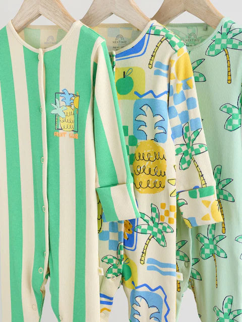 Green Baby Bright Pineapple Sleepsuits 3 Pack