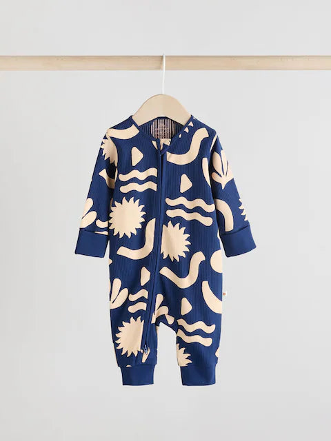 Navy/Camel 3 pack Zip Footless Sleepsuits