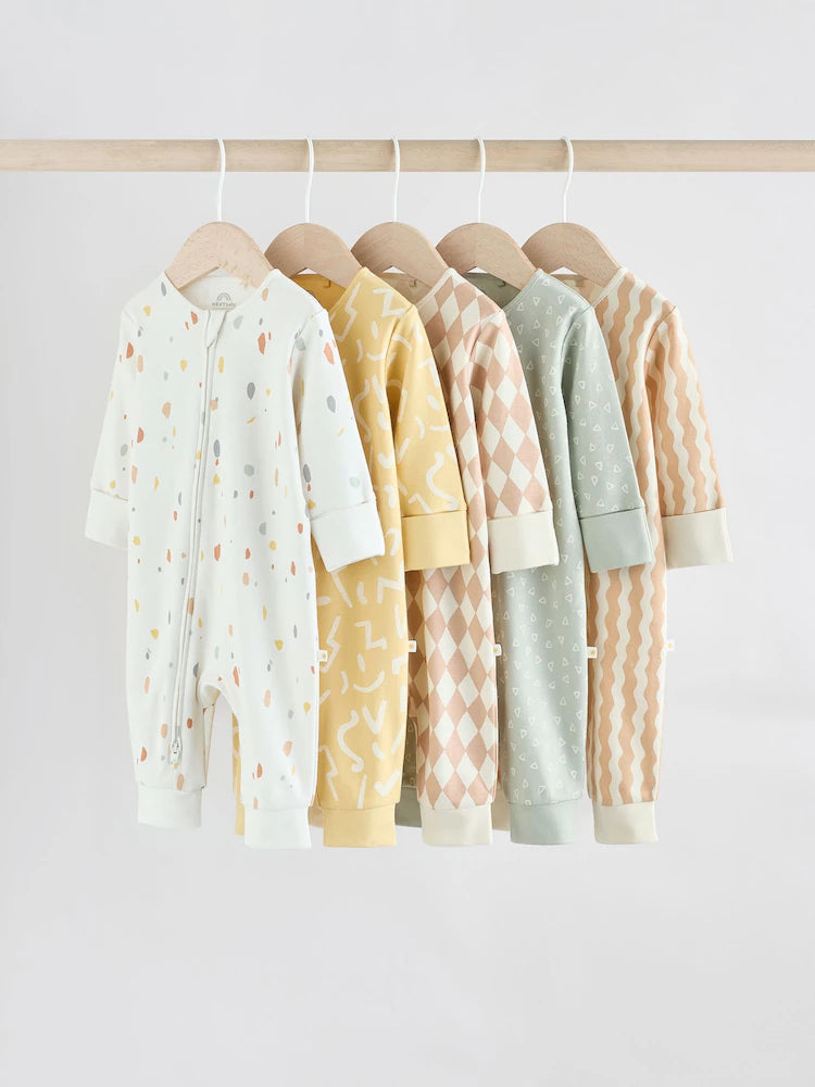 Multi 5 Pack Two Way Zip Footless  Sleepsuits