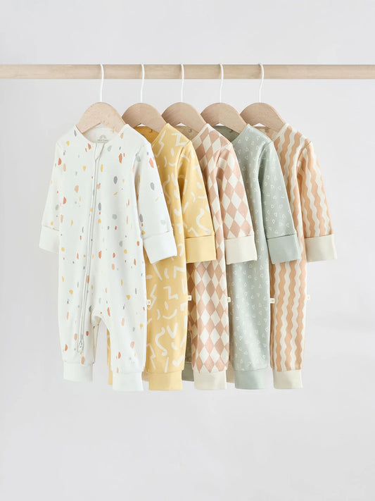Multi 5 Pack Two Way Zip Footless  Sleepsuits
