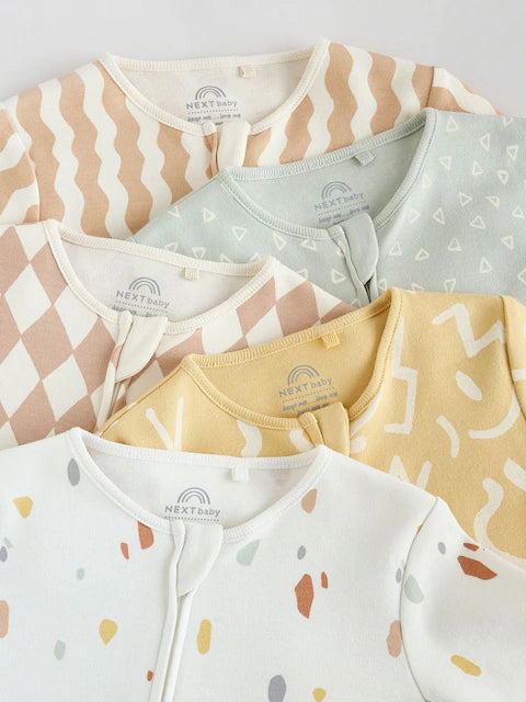 Multi 5 Pack Two Way Zip Footless  Sleepsuits