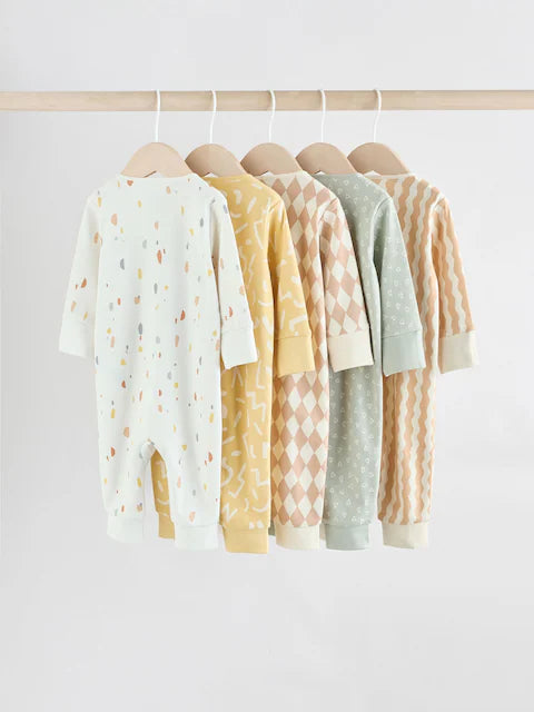 Multi 5 Pack Two Way Zip Footless  Sleepsuits