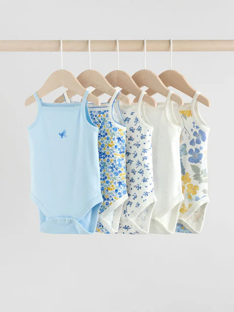Blue Ditsy 5 Pack Vest Bodysuits