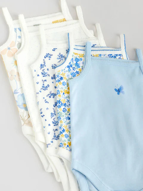 Blue Ditsy 5 Pack Vest Bodysuits