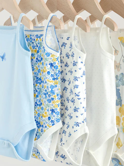 Blue Ditsy 5 Pack Vest Bodysuits