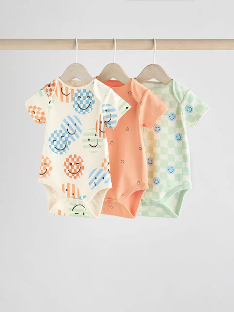 Blue/White/Orange Short Sleeve Bodysuits 3 Pack
