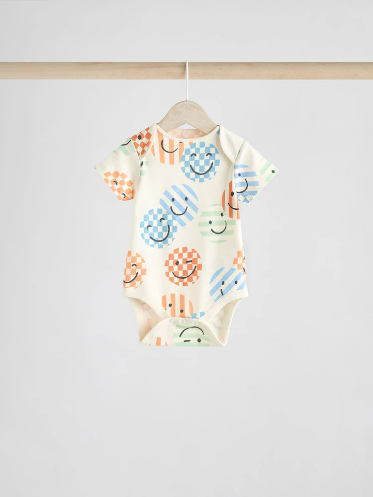 Blue/White/Orange Short Sleeve Bodysuits 3 Pack