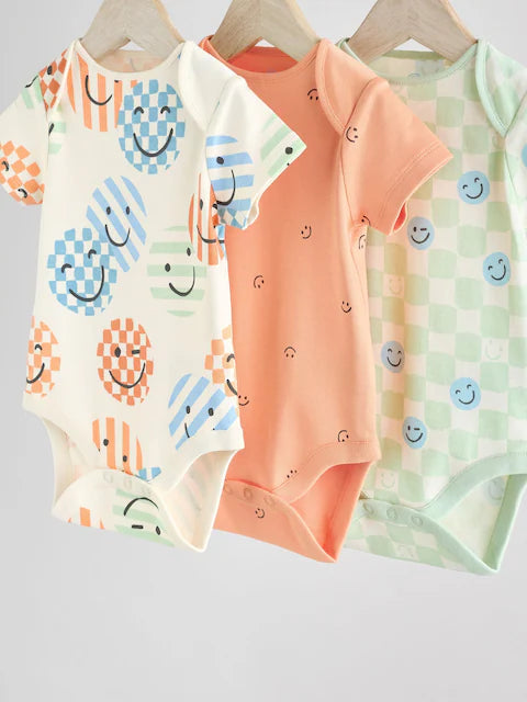 Blue/White/Orange Short Sleeve Bodysuits 3 Pack