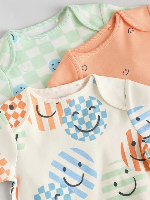 Blue/White/Orange Short Sleeve Bodysuits 3 Pack