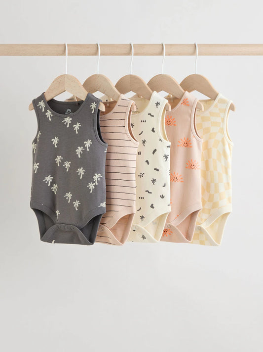 Monochrome/Cream Vest Bodysuits 5 Pack