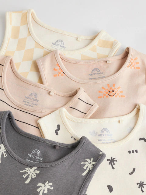 Monochrome/Cream Vest Bodysuits 5 Pack